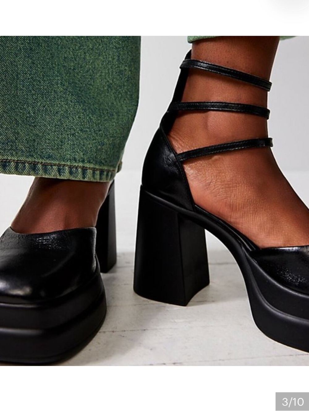Free People Mary Jane’s Black Square-Toe Platform 3 Ankle-Strap Heels - Picture 2 of 6